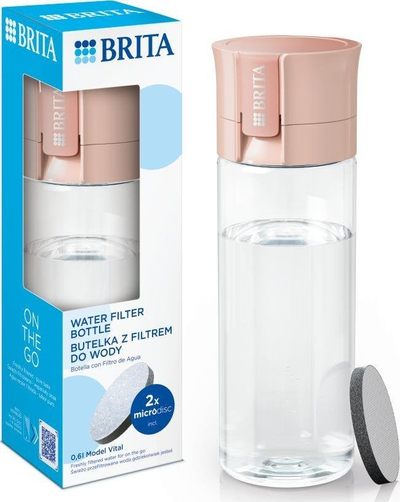 Shishe filtrimi uji Brita Vital Pastel Peach, 600ml, me 2 filtra MicroDisc, e portokalltë