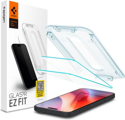 Mbrojtës ekrani Spigen EZ Fit GLAS.tR për iPhone 16, set me 2 copa, xham i temperum 9H, transparent