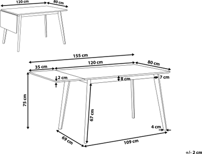 Tavolinë ngrënie Beliani MEDIO, zgjatese 120–155 cm, MDF, e bardhë