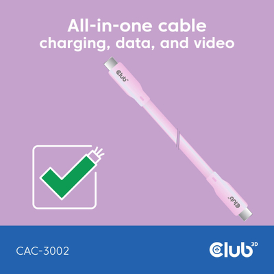 Kabllo USB4 Club3D Type-C në Type-C, 2m, 240W, rozë