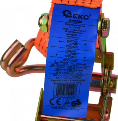 Rrip lidhës GEKO ERGO, 10m, 5T, 50mm, portokalli