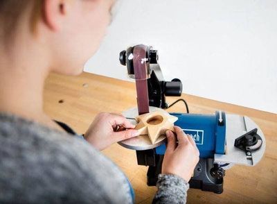 Brushe kombinime me shirit edhe disk Scheppach BTS700, motor induktiv, bazë gize, blu me të zezë
