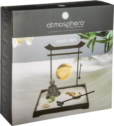 Set dekorativ Atmosphera Jardin Zen, tabaka me rërë, figurë Buddha dhe gong, i zi