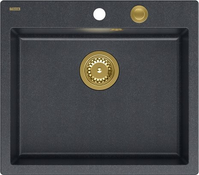 Lavaman kuzhine GraniteQ MORGAN 110, 1 vaskë, me sifon Push To Open, i zi me detaje ari