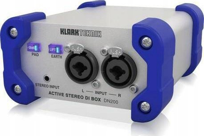 DI Box aktiv Klark Teknik DN200 V2, stereo, hyrje combo XLR 1/4", gri me blu
