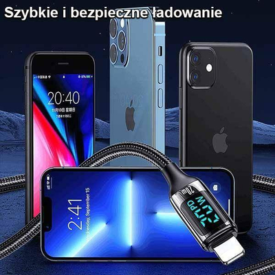 Kabllo karikimi USB C në Lightning Usams U78, 1.2m, 20W, me ekran LED, e zezë