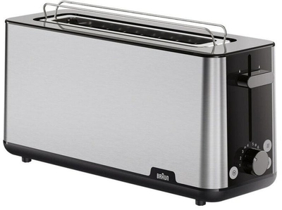Toaster Braun HT1610BK, trup çelik inox, me funksion shkrirjeje, ngjyrë e zezë