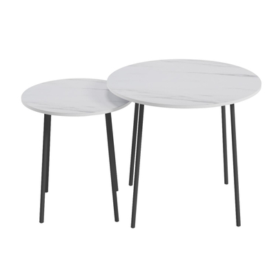 Set tavolina për kafe 2-pjesësh Cupper Φ55x45Hcm (HM9878.12), bardhë/ zezë