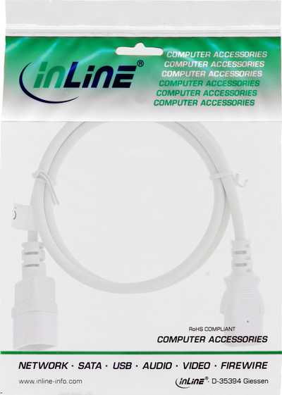 Kabllo zgjatues rryme InLine 16503W, IEC C13 në IEC C14, 30cm, e bardhë