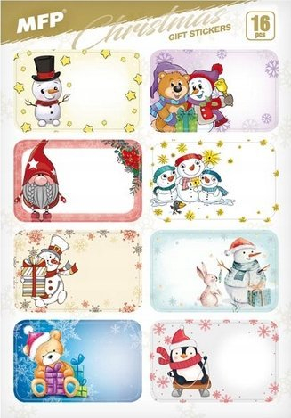 Stickerë për dhurata MFP Christmas Children 1240860, set me 16 copë, me motive festive shumëngjyrëshe