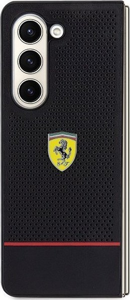 Mbulesë telefoni Ferrari Perforated Line për Samsung Galaxy Z Fold5, lëkurë eko, mbrojtje kundër goditjeve, e zezë