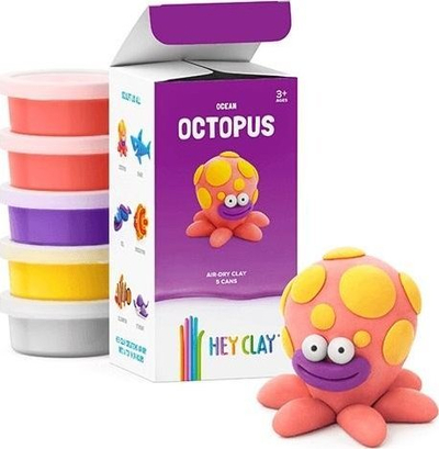 Set plasteline Hey Clay Oktapod Tm Toys, 3 kanaçe, shumëngjyrëshe
