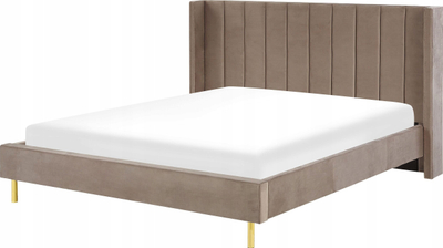 Shtrat Beliani Villette Velvet, 180 x 200 cm, Super King, ngjyrë taupe