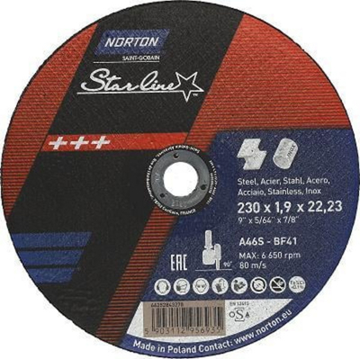 Disk prerës NORTON Starline A46S, 230 x 1.9 x 22 mm