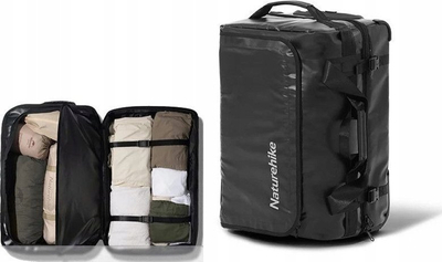 Çantë udhëtimi Naturehike Camping Trolley NH21LX002, 55L, me rrota, e zezë mat