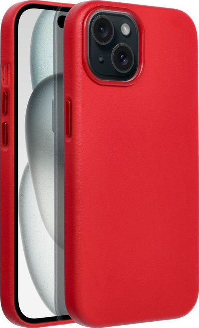 Mbrojtëse telefoni Leather Case për iPhone 15, eko lëkurë, e kuqe