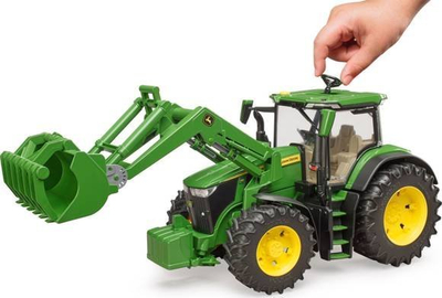 Lodër traktor Bruder John Deere 7R 350, me karikues frontal, jeshile