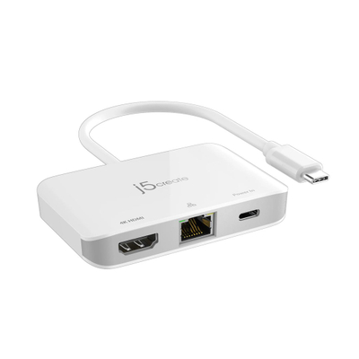 Адаптер USB C J5create JCA351 N, HDMI 4K, Етернет, Power Delivery, бел