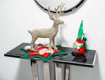 Figurinë dekorative Saska Christmas xhuxh, 28 cm, me zile, jeshile me të kuqe
