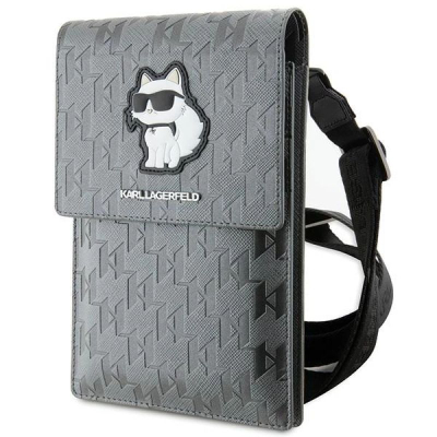 Çantë telefoni Karl Lagerfeld KLWBSAKHPCG, Saffiano Monogram Choupette, argjendi