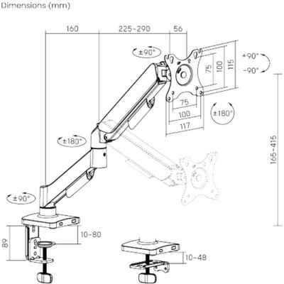 [OUTLET] Krah monitori ESTUFF Single Gas Spring, VESA, një monitor, i zi