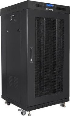 Kabinet rack 19" Lanberg FF01, 22U, 600x600 mm, derë me rrjetë, i zi