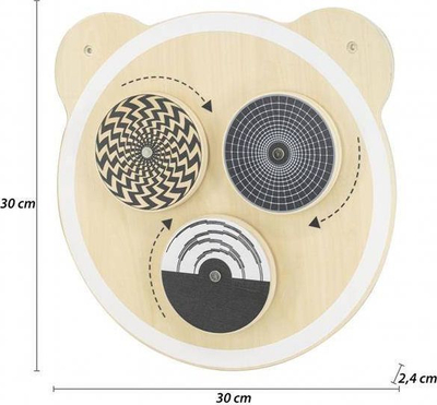 Lodër murale druri Sensory Wall Spinning Points, 30x30cm, bardh e zi