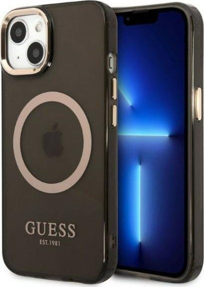 Mbështjellës telefoni Guess GUHMP13MHTCMK, për iPhone 13 6.1", MagSafe, i zi transparent