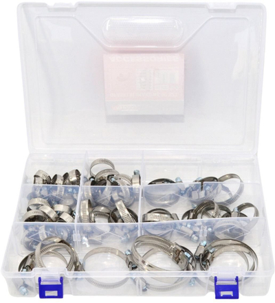 Set kapëse zorrësh AWTools AW14025, 50 copë, çelik inox W2, argjendtë