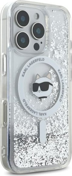 Kllapë telefoni Karl Lagerfeld Choupette MagSafe për iPhone 16 Pro Max, 6.9", Liquid Glitter, transparente