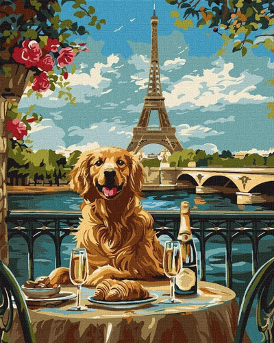 Set pikturimi Ideyka Painting by Numbers Retriever in Paris, kanavacë me numra, bojra akrilike, shumëngjyrëshe