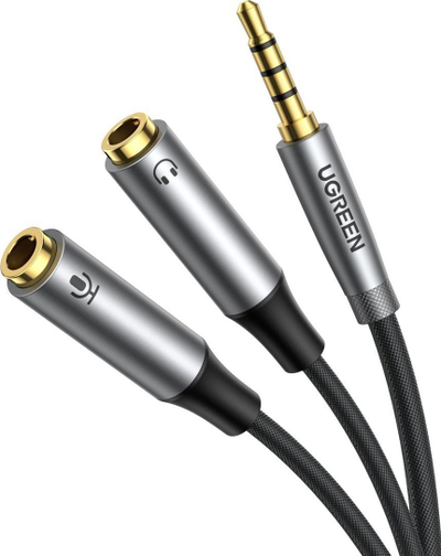 Adapter audio Ugreen, splitter AUX 3.5 mm, për kufje edhe mikrofon, gri me të zezë