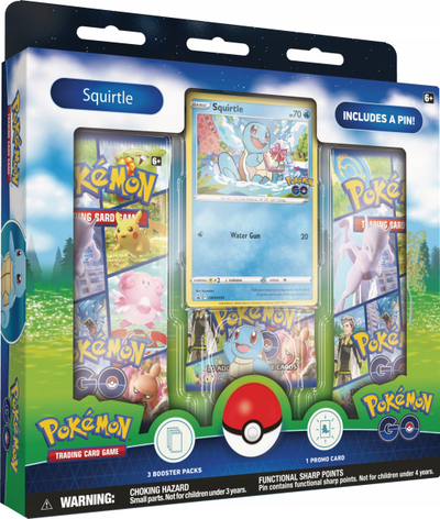 Set letra Pokémon TCG Pokémon GO Pin Collection Squirtle, 3 booster packs, kartë promo