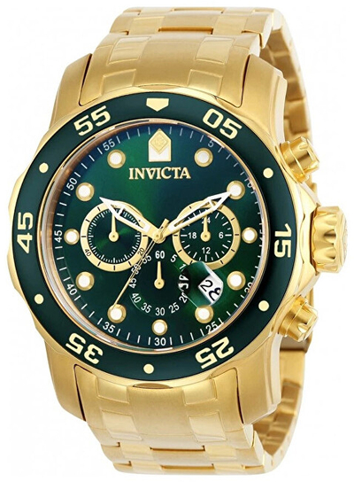 Orë burrash Invicta Pro Diver 0075 Chronograph, quartz, e veshur me ar 18k, e artë