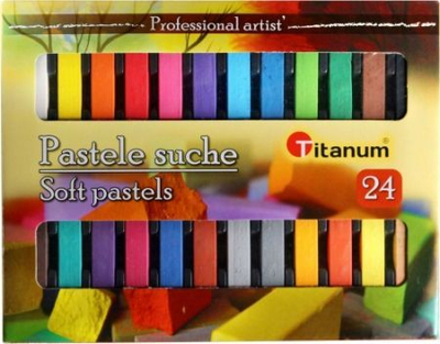 Pastel të thata Titanum, 24 ngjyra, katrore 9×9 mm, shumngjyrë