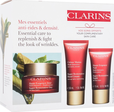 Set kujdesi për lëkurë Clarins Super Restorative, krem dite, krem nate, krem duarsh