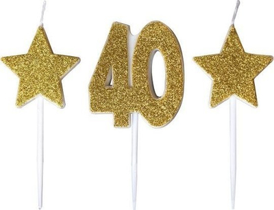 Свеќа за роденден Антела, број 40, со сјај, златна