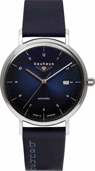 Orë Bauhaus BA-21523, automatike, rrip lëkure, e kaltër e errët