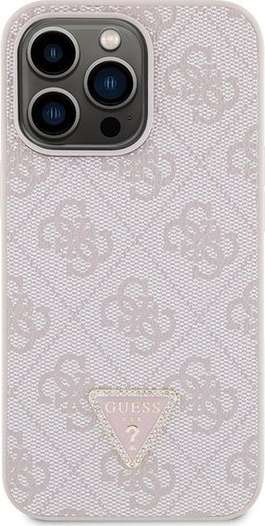 Mbulesë telefoni Guess Crossbody 4G Metal Logo GUHCP13LP4TDSCPP, për iPhone 13 13 Pro, kapak i fortë me rrip, rozë