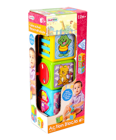Lodër zhvillimi Playgo Action Blocks, set me 3 blloqe, 12m+, me ngjyra nga të gjitha