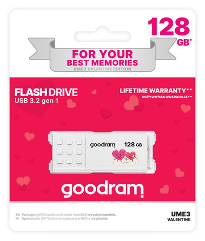 USB Goodram UME3, 128GB, USB 3.2, e bardhë