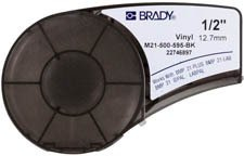 Kasetë etiketash Brady M21-500-595-BK, vinil 12.7mm, që i rri motit, e zezë