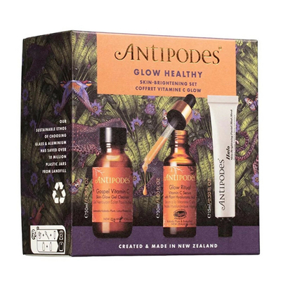 Set Antipodes Glow Healthy, xhel pastrimi Gospel 50 ml + serum Glow Ritual 30 ml + maskë Detox Halo 15 ml