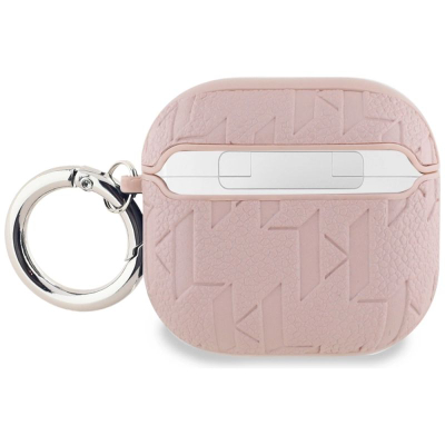Kapak Karl Lagerfeld Monogram Karl Head për AirPods 4, eco-leather, me karabiner, rozë