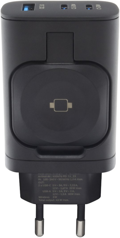 Karikues rrjeti RealPower PC-45, 3 porta USB, karikim pa tela, i zi