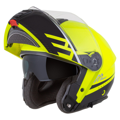 Helmetë moto CASSIDA Modulo 2.1 Compass, touring flip up, përgatitur për Pinlock, e verdhë fluo e zezë argjend të kuqe