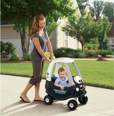 Makinë lodër ride on Little Tikes Patrol Cozy Coupe, me dysheme të heqshme, si makinë policie, e zezë