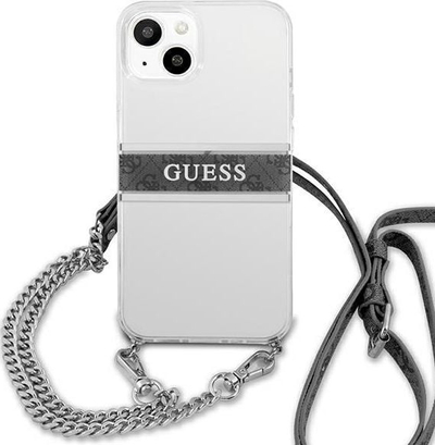 Mbrojtëse telefoni Guess GUHCP13SKC4GBSI për iPhone 13 mini 5.4", hardcase transparente, rrip gri me zinxhir argjendi