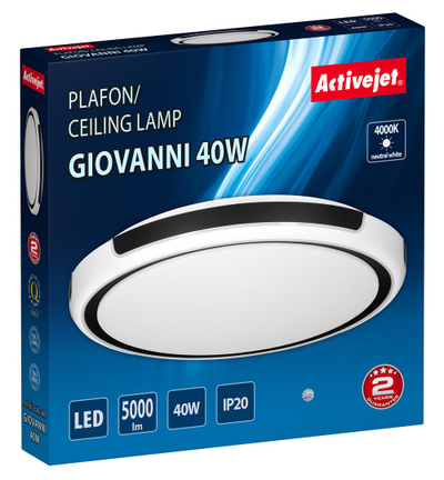 Plafonier tavani Activejet AJE-GIOVANNI, LED 40W, dritë neutrale 4000K, e zezë e bardhë