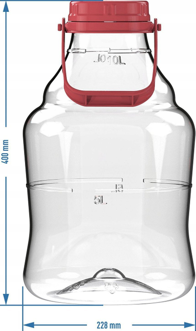 Demijon plastik Unbreakable, 10L, me dorezë, transparent